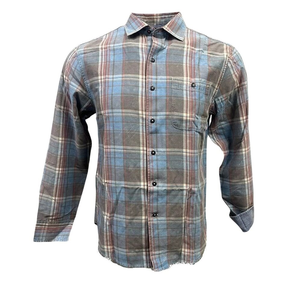 Tommy Bahama Men's XLT Fog Gray Distressed Fresno Plaid Reverse Print Shirt